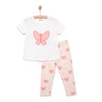 HelloBaby Kız Bebek Tişört-Tayt Kelebek Baskılı Bisiklet Yaka Kısa Kol Reçme - Beyaz