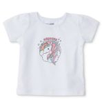 HelloBaby Kız Bebek Tişört Unicorn Baskılı Bisiklet Yaka Kısa Kol - Ekru