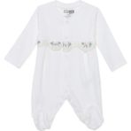 Hellobaby Kız Bebek Tulum Çiçek Baskılı Çıtçıtlı Bisiklet Yaka Uzun Kol Patikli - Beyaz - 3 - 6 Ay