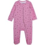 Hellobaby Kız Bebek Tulum Çiçek Baskılı Çıtçıtlı Bisiklet Yaka Uzun Kol Patikli - Pembe - 6 - 9 Ay