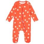 HelloBaby Kız Bebek Tulum Çiçek Baskılı Fermuarlı Bisiklet Yaka Long Sleeve Patikli - Nar Çiçeği