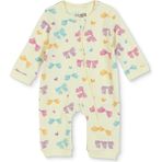 Hellobaby Kız Bebek Tulum Çiçek Baskılı Fermuarlı Bisiklet Yaka Long Sleeve Ribanalı - Ekru - 2 - 3 Yaş