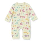 HelloBaby Kız Bebek Tulum Çiçek Baskılı Fermuarlı Bisiklet Yaka Long Sleeve Ribanalı - Ekru