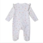 Hellobaby Kız Bebek Tulum Çiçek Baskılı Fermuarlı Bisiklet Yaka Uzun Kol Patikli - Ekru - 6 - 9 Ay
