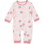 Hellobaby Kız Bebek Tulum Çilek Baskılı Fermuarlı Bisiklet Yaka Uzun Kol Ribanalı - Pembe - 12 - 18 Ay