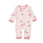 HelloBaby Kız Bebek Tulum Çilek Baskılı Fermuarlı Bisiklet Yaka Uzun Kol Ribanalı - Pembe