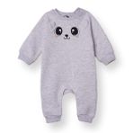 HelloBaby Kız Bebek Tulum Hayvan Baskılı Çıtçıtlı Bisiklet Yaka Uzun Kol Patiksiz - Kar Melanj