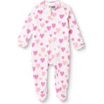 Hellobaby Kız Bebek Tulum Kalp Baskılı Fermuarlı Bisiklet Yaka Uzun Kol Patikli - Pembe - 3 - 6 Ay