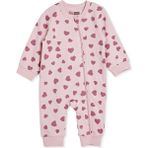 Hellobaby Kız Bebek Tulum Kalp Baskılı Fermuarlı Bisiklet Yaka Uzun Kol Ribanalı - Pembe - 9 - 12 Ay