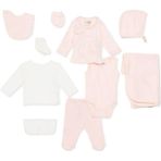 Hellobaby Kız Bebek Yenidoğan 10LU Hastane Çıkışı Interlok V Yaka Uzun Kol Patikli Paça - Pembe