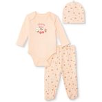 Hellobaby Kız Bebek Yenidoğan Body-Patikli Alt-Şapka Interlok Bisiklet Yaka Uzun Kol Patikli Paça - Açık Pembe - 6 - 9 Ay