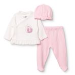HelloBaby Kız Bebek Zıbın-Şapka-Alt Kuğu Baskılı Çıtçıtlı Bisiklet Yaka Uzun Kol Patikli - Ekru