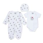 HelloBaby Unisex Tulum-Body-Şapka Slogan Baskılı Çıtçıtlı Bisiklet Yaka Uzun Kol Patikli - Ekru