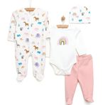 HelloBaby Yenidoğan 4'lü Bebek Unisex Açık Pembe Hastane Çıkışı Seti