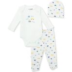 Hellobaby Yenidoğan Body-Patikli Alt-Şapka Interlok Bisiklet Yaka Uzun Kol Patikli Paça - Açık Mavi - 0 - 1 Ay