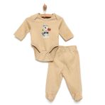 HelloBaby Yenidoğan Body Patikli Alt Takım Unisex Bej 2'li Takım