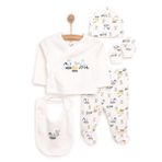 HelloBaby Yenidoğan Erkek Bebek 5li Hastane Çıkışı İnterlok Zarf Yaka Uzun Kol Ekru
