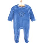HelloBaby Yenidoğan Erkek Nakışlı Kadife Patikli Tulum Erkek Bebek - Mavi