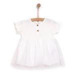 HelloBaby Yenidoğan Kız Bebek Elbise İnterlok Bisiklet Yaka Kısa Kol Reçme Ekru -
