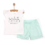HelloBaby Yenidoğan Kız Bebek Tshirt-Şort 2li Takım Bisiklet Yaka Kısa Kol Reçme Mint -