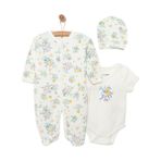 HelloBaby Yenidoğan Kız Bebek Tulum-Body-Bere 3lü Takım İnterlok Bisiklet Yaka Uzun Kol Ekru -
