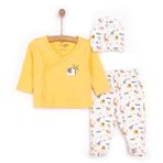 HelloBaby Yenidoğan Kız Bebek Zıbın-Bere-Patikli Alt 3lü Takım İnterlok Zarf Yaka Uzun Kol Ekru -