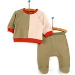 HelloBaby Yenidoğan Renk Bloklu Yeşil Sweatshirt Patikli Alt