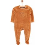 HelloBaby Yenidoğan Unisex Nakışlı Kadife Patikli Tulum Unisex - Kahverengi - 9 Ay