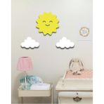 Hellove Güneş + 2 Beyaz Bulut Duvar Süsü Çocuk Odası Bebek Odası Duvar Süsü Duvar Dekoru - 28 x 28