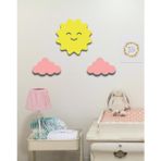 Hellove Güneş + 2 Pembe Bulut Duvar Süsü Çocuk Odası Bebek Odası Duvar Süsü Duvar Dekoru