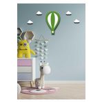 Hellove Renkli Balon Duvar Süsü + 4 Mini Bulut Ahşap Duvar Dekoru Yeşil