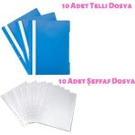 HELLOVE Şeffaf Dosya + Plastik Telli Dosya A4 Poşet Dosya Mavi Dosya