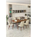 Helmod Mobilya Helmod 6 Kişilik Açılır Masa Sandalye Takımı Mutfak Masası Takımı Salon Masası Yemek Masası Takımı Bej 80 X 130