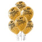 Helyuma Uyumlu Happy Birthday Baskılı Metalik Altın Balon 12 inch 5 Adet