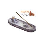 Hem Tütsü Geri Akış Dağ Temalı Seramik Şelale Tütsülük Yeni Tütsülük Siyah (Çubuk Tütsüye de Uygundur) MvT