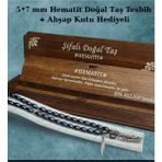 Hematit Doğal Taş Arpa Kesim Tesbih Ahşap Kutulu Doğal Taş Tesbih Hediyelik Tesbih - Metalik Siyah