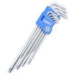 HemBorta® Torx alyan seti, 9 parçalı emniyet torx anahtarı, T10-T50, uçlarında delikli ekstra uzun yıldız anahtar seti, T10 T15 T20 T25 T27 T30 T40 T45 & T50 Torx açılı anahtar seti