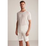Hemington Ajur Desen Keten Pamuk Karışım Beyaz Triko T-Shirt - L - Off White