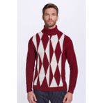 Hemington Baklava Desen Boğazlı Saf Kaşmir Bordo Kazak - 2XL - Bordeaux