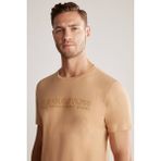 Hemington Kabartma Baskılı Kum Rengi Pima Pamuk T-shirt