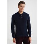 Hemington Polo Yaka Lacivert Saf Kaşmir Kazak - XL - Navy