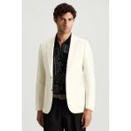 Hemington Yün-Ipek-Keten Karışım Beyaz Blazer Ceket - 54 - Off White