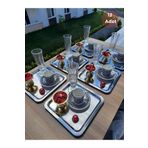 hemlife 12 Li Lüx Kare Paslanmaz Gümüş Renk 21x21cm Kahve Servis Sunum Tepsisi Tabağı