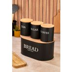 hemlife Ahşap Kapaklı Metal Ekmeklik, Çay, Kahve, Şeker 4'lü Set Siyah/ahşap