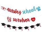 Hemşirelik Okulu Survivor Afiş Glitter Tebrikler Hemşire Afiş Süslemeleri Sınıf 2024 RN/Kazanılan/Hemşire Çekimleri Çağrı Parti Dekor Çelenk Hemşirelik Okulu Mezun iyilik