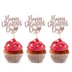 Hengmerry 24 Paket Mutlu Sevgililer Günü Cupcake Süsleri Simli Tatlı Aşk Mine Cupcake Kürdanları Düğün Nişan Sevgililer Günü Parti Dekorasyonları, Pembe Altın
