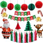 Hengshitong 40 adet Noel Süsü Balon Seti, Noel Balon Seti, Noel Baba Geyiği Late Yeşil Kırmızı Balon, Ev Dekorasyonu için Kullanılmıştır (Noel Çekme Bayrak Püskülü)