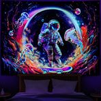 Heopapin Blacklight Astronot Uzay Gobleni, UV Reaktif Gezegen Denizanası Duvar Kilimi Kaykay Astronot Uzay Yolculuğu Sanat Duvar Halıları Oda için Duvara Asılır G 59 × H51