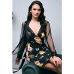Hepici Arias Closet Tül Sabahlık ve Viskon Çiçek Baskılı Dantelli Kısa Gecelik Takım