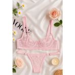 Hepimiz alalım Pembe Çiçek Desenli Dantel Bralet & Külot İç Giyim Takımı